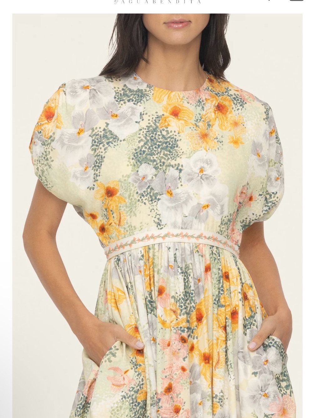 New Agua by Agua Bendita Aire Florecer Embroidered Maxi Dress - Yellow Floral. S - Picture 2 of 13